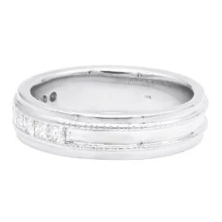 Men's 14K White Gold 10 Year Anniversary Ring 1 Carat Princess Diamonds Wedding Band -Jewelry Sales Store mens 14k gold 10 year anniversary ring 1 carat princess diamonds wedding band 004894 w back white