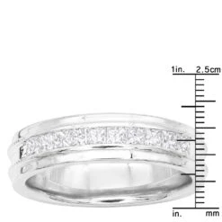 Men's 14K White Gold 10 Year Anniversary Ring 1 Carat Princess Diamonds Wedding Band -Jewelry Sales Store mens 14k gold 10 year anniversary ring 1 carat princess diamonds wedding band 004894 w ruler white