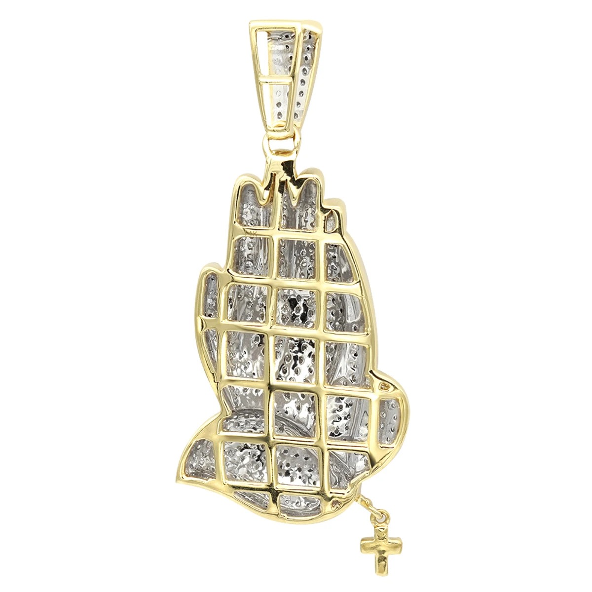 Men's 14K Yellow Gold Diamond Praying Hands Pendant With Cross 0.9ct By Luxurman 4 Men's 14K Yellow Gold Diamond Praying Hands Pendant With Cross 0.9ct By Luxurman - Image 4