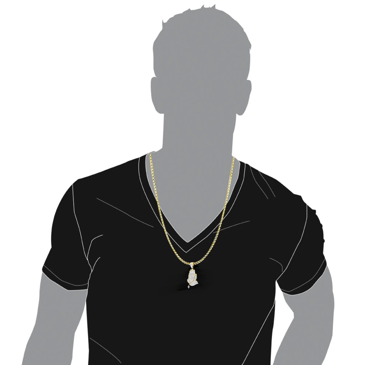 Men's 14K Yellow Gold Diamond Praying Hands Pendant With Cross 0.9ct By Luxurman 5 Men's 14K Yellow Gold Diamond Praying Hands Pendant With Cross 0.9ct By Luxurman - Image 5