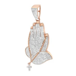 Men's 14K Yellow Gold Diamond Praying Hands Pendant With Cross 0.9ct By Luxurman 8 Men's 14K Yellow Gold Diamond Praying Hands Pendant With Cross 0.9ct By Luxurman -Jewelry Sales Store mens 14k gold diamond praying hands pendant with cross 09ct by luxurman ro