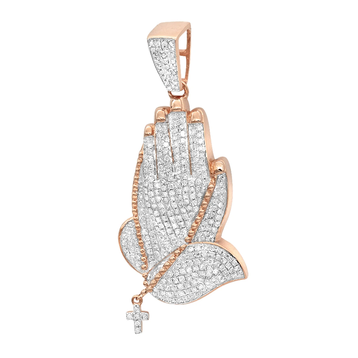 Men's 14K Yellow Gold Diamond Praying Hands Pendant With Cross 0.9ct By Luxurman 3 Men's 14K Yellow Gold Diamond Praying Hands Pendant With Cross 0.9ct By Luxurman - Image 3