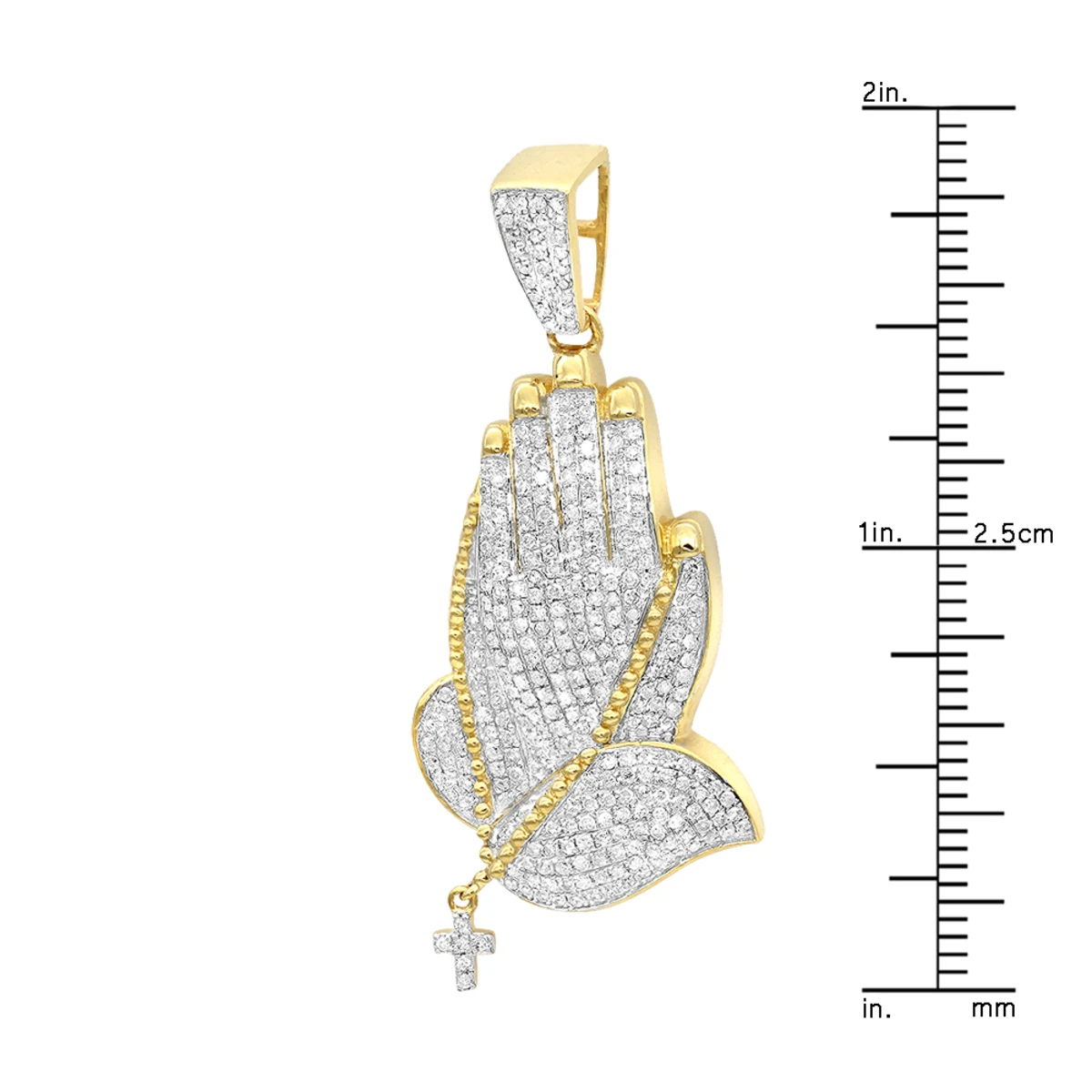 Men's 14K Yellow Gold Diamond Praying Hands Pendant With Cross 0.9ct By Luxurman 6 Men's 14K Yellow Gold Diamond Praying Hands Pendant With Cross 0.9ct By Luxurman - Image 6