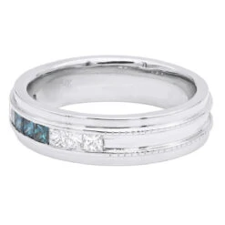 Men's 14K White Gold White Blue Diamond Wedding Band 0.98ct -Jewelry Sales Store mens 14k gold white blue diamond wedding band 098ct p 6432 backwh