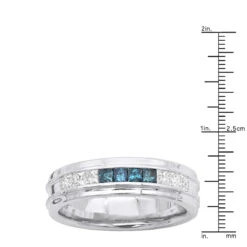 Men's 14K White Gold White Blue Diamond Wedding Band 0.98ct -Jewelry Sales Store mens 14k gold white blue diamond wedding band 098ct p 6432 rulerwh