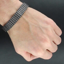 Men's 4 Row Black Diamond Bracelet 0.90ct Sterling Silver -Jewelry Sales Store mens 4 row black diamond bracelet 090ct sterling silver p 49428bod