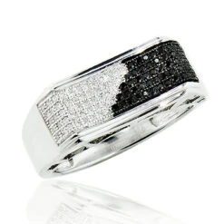 Men's Black And White Diamond Pinky Ring 0.30ct Sterling Silver