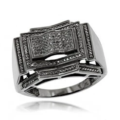 Men's Black Diamond Ring 0.5 Ct 10K Black Plated Gold