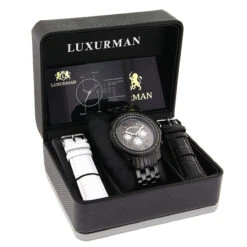 Men's Black Diamond Watch By LUXURMAN 2.25ct -Jewelry Sales Store mens black diamond watches by luxurman 225ct p 44428box