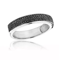 Men's Black Diamond Wedding Band 0.6ct 14K White Gold Pave Diamonds Ring