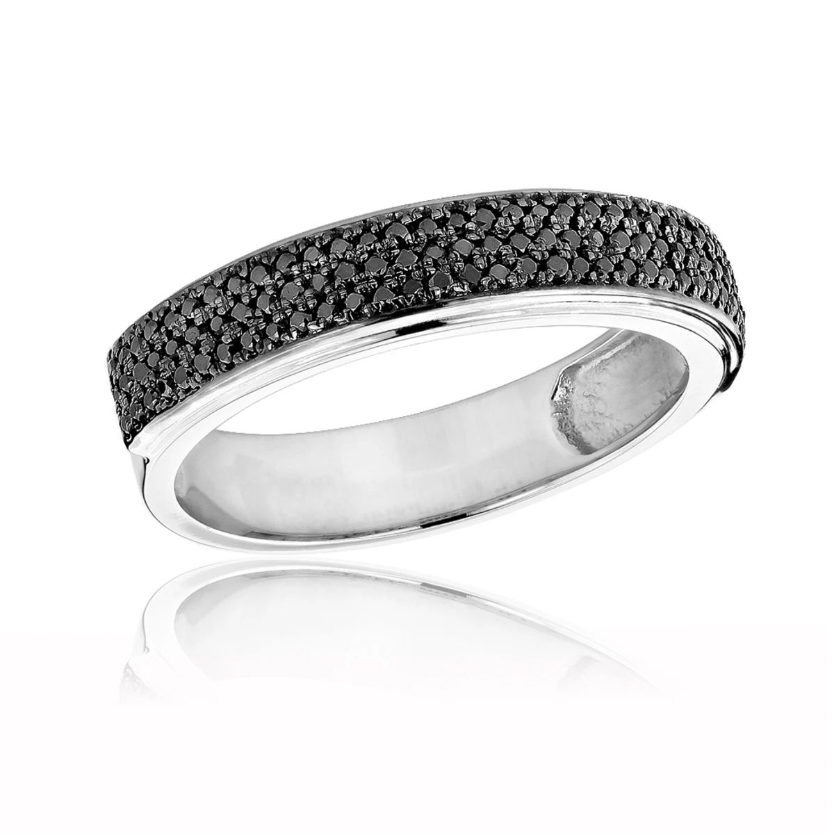 Men's Black Diamond Wedding Band 0.6ct 14K White Gold Pave Diamonds Ring 1 Men's Black Diamond Wedding Band 0.6ct 14K White Gold Pave Diamonds Ring
