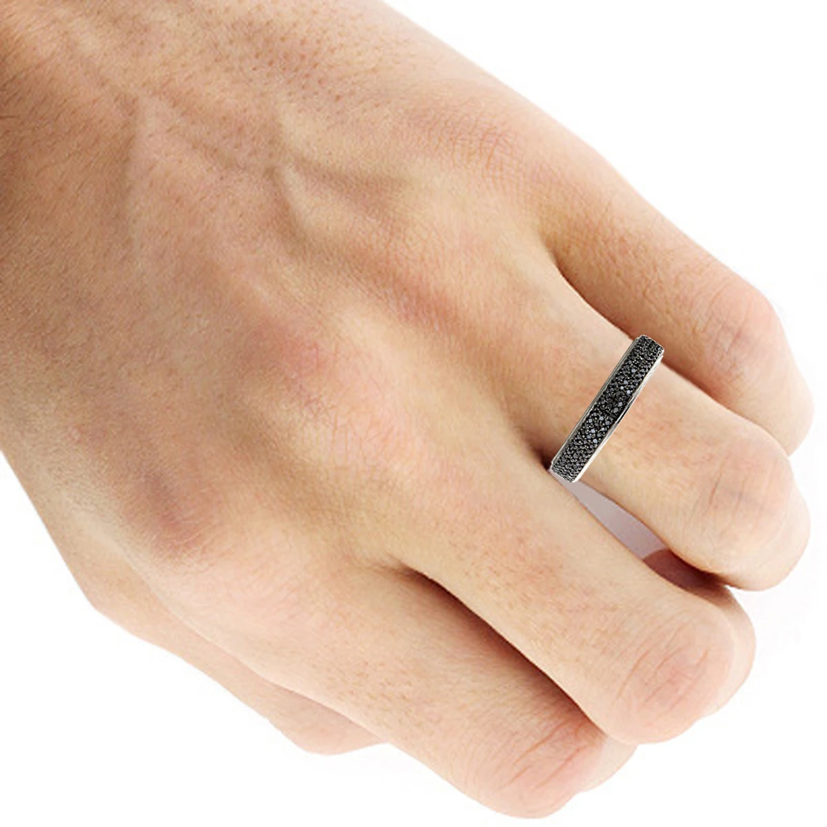 Men's Black Diamond Wedding Band 0.6ct 14K White Gold Pave Diamonds Ring 2 Men's Black Diamond Wedding Band 0.6ct 14K White Gold Pave Diamonds Ring - Image 2