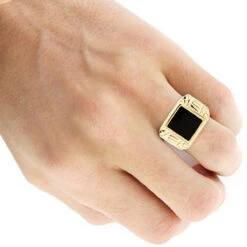 Men's Black Onyx Ring 14K Yellow Gold -Jewelry Sales Store mens black onyx ring in 14k yellow gold bodye