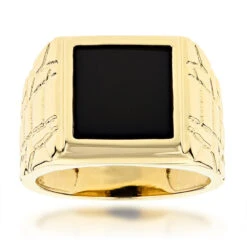 Men's Black Onyx Ring 14K Yellow Gold