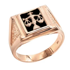 Men's Black Onyx 14K Yellow Gold Libra Scales Ring -Jewelry Sales Store mens black onyx rings 14k white gold libra scales ring p 6349 ro