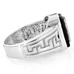 Men's Black Onyx 14K White Gold Men's Leopard Ring -Jewelry Sales Store mens black onyx rings 14k white gold mens leopard ring p 6351 backwh