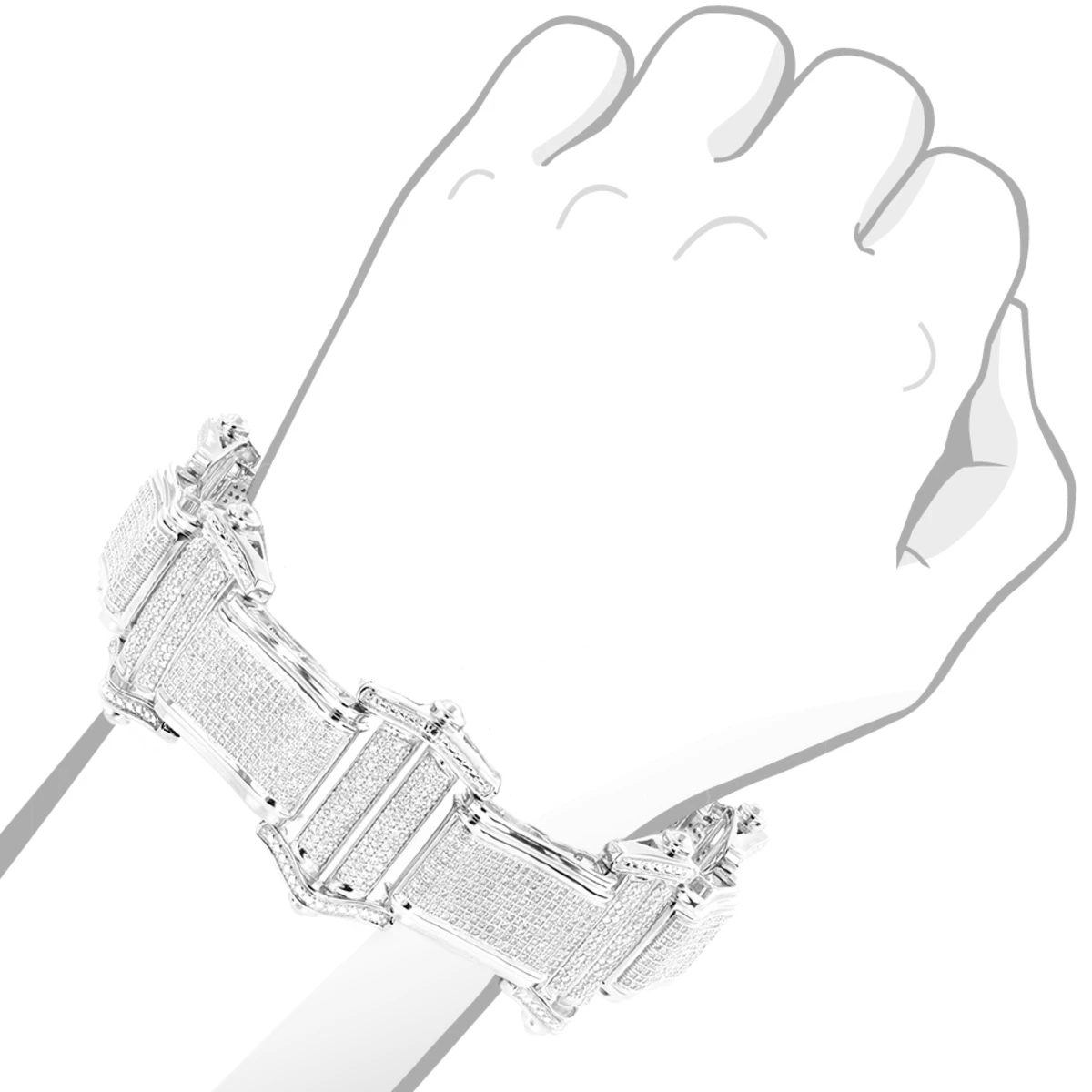 14K White Gold Pave Diamond Bracelet For Men 7.98ct 5 14K White Gold Pave Diamond Bracelet For Men 7.98ct - Image 5