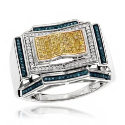 Men's Color Diamond Ring 0.5 Ct Sterling Silver