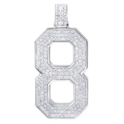 Men's Custom 14K White Gold Large 7 Carat VVS Diamonds Number 8 Pendant