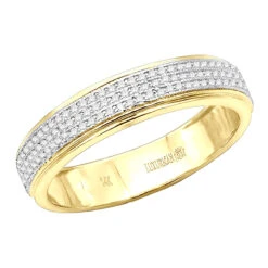 Men's Diamond Bands 14K Yellow Gold Diamond Ring 0.2ct