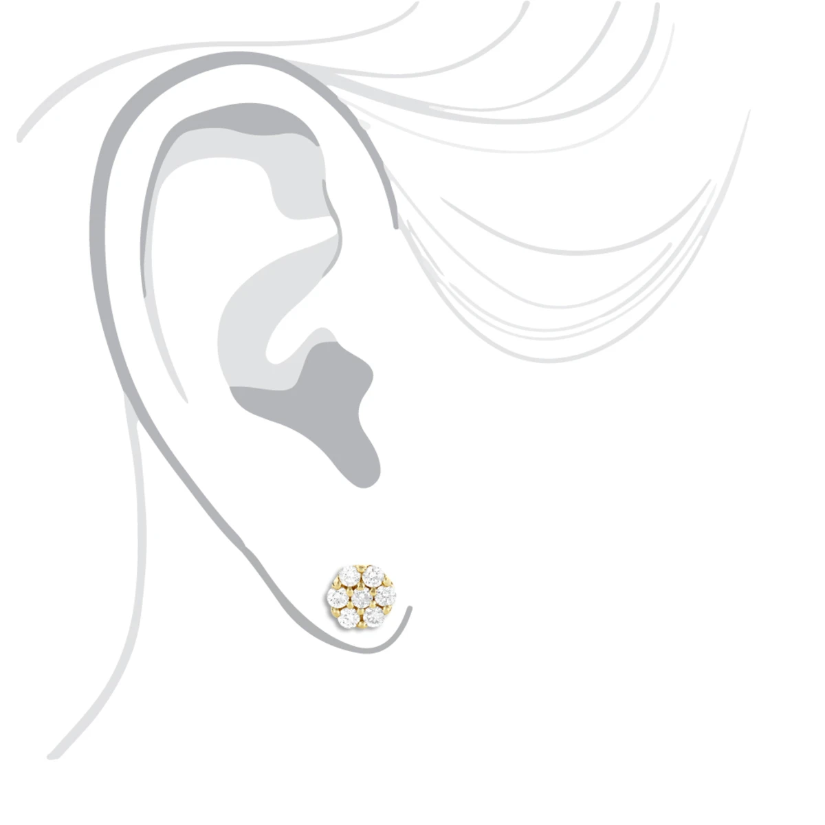 Men's Diamond Cluster Earring 14K Yellow Gold 1/2ct Single Stud 4 Men's Diamond Cluster Earring 14K Yellow Gold 1/2ct Single Stud - Image 4