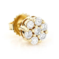 Men's Diamond Cluster Earring 14K Yellow Gold 1/2ct Single Stud