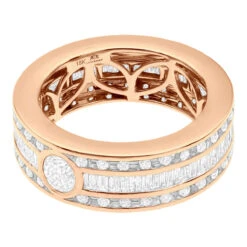 Men's Diamond Eternity Band 18K Yellow Gold Ring Baguette & Round Diamonds 4.5ct -Jewelry Sales Store mens diamond eternity band 18k gold ring baguette round diamonds 45ct 100659 back rose