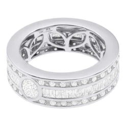 Men's Diamond Eternity Band 18K Yellow Gold Ring Baguette & Round Diamonds 4.5ct -Jewelry Sales Store mens diamond eternity band 18k gold ring baguette round diamonds 45ct 100659 back white