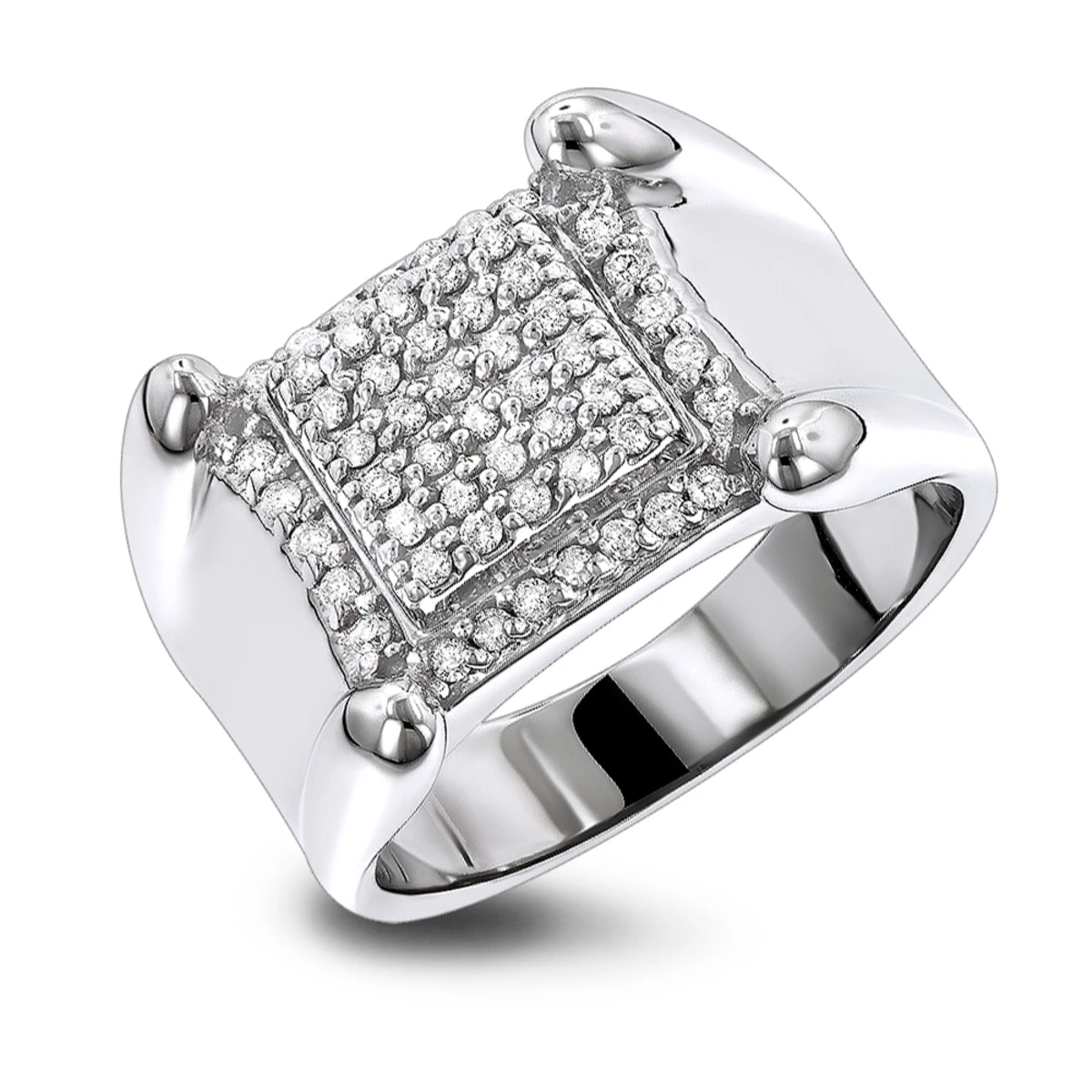 Men's 10K White Gold Round Diamond Ring 0.8ct 1 Men's 10K White Gold Round Diamond Ring 0.8ct