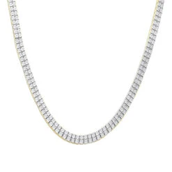 Men's Diamond Tennis Chain 10K Yellow Gold Affordable 2 Row Necklace 1ct -Jewelry Sales Store mens diamond tennis chain in real 10k gold affordable 2 row necklace 1ct 407129 box yellow