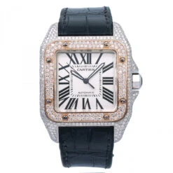 Men's Diamond Watch Cartier Santos De Cartier 41mm White Dial