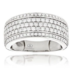 Men's Diamond Wedding Band Designer Ring By Luxurman 1.5ct 14K White Gold