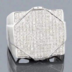 Men's Hip Hop Diamond Ring 0.87ct 10K White Gold