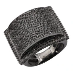 Oversized Hip Hop 1 Carat Black Diamond Ring For Men In Sterling Silver