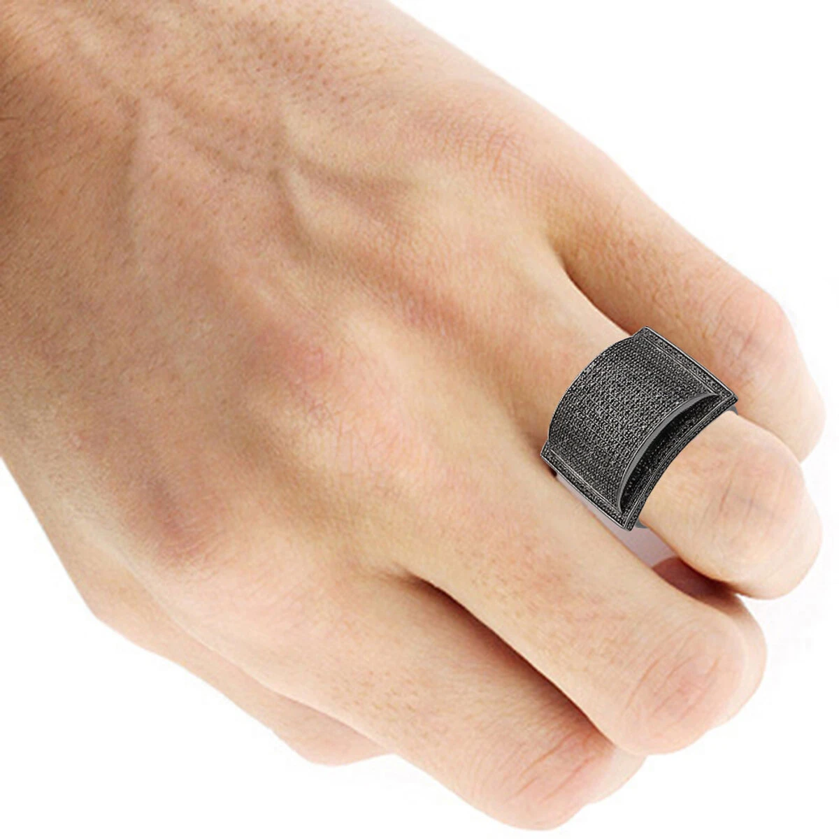 Oversized Hip Hop 1 Carat Black Diamond Ring For Men In Sterling Silver 3 Oversized Hip Hop 1 Carat Black Diamond Ring For Men In Sterling Silver - Image 3