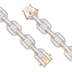 Mens Mariner Link Diamond Bracelet 10K Yellow Gold Round Baguette Diamonds 8ct -Jewelry Sales Store mens mariner link diamond bracelet solid 10k gold round baguette diamonds 8ct 407169 claspro
