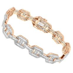 Mens Mariner Link Diamond Bracelet 10K Yellow Gold Round Baguette Diamonds 8ct -Jewelry Sales Store mens mariner link diamond bracelet solid 10k gold round baguette diamonds 8ct 407169 ro