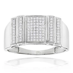 Men's Pave Diamond Ring 0.3ct Solid 10K White Gold