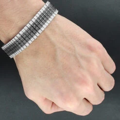 Men's Silver Diamond Bracelet 1.20ct Black And White -Jewelry Sales Store mens silver diamond bracelet 120ct black and white p 49426bod