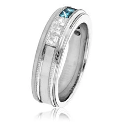 Men's White Blue Diamond Wedding Band 1.1ct 14K White Gold Princess Cut Diamonds -Jewelry Sales Store mens white blue diamond wedding band 11ct 14k gold princess cut diamonds 2