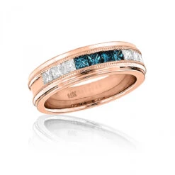 Men's White Blue Diamond Wedding Band 1.1ct 14K White Gold Princess Cut Diamonds -Jewelry Sales Store mens white blue diamond wedding band 11ct 14k gold princess cut diamonds 4