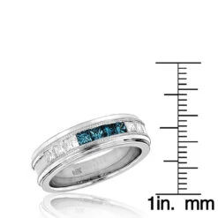 Men's White Blue Diamond Wedding Band 1.1ct 14K White Gold Princess Cut Diamonds -Jewelry Sales Store mens white blue diamond wedding band 11ct 14k gold princess cut diamonds rulerwh