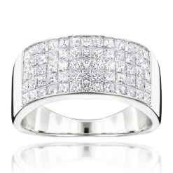 Men's Wide Wedding Band With Princess Cut Diamonds 2.11ct 14K White Gold