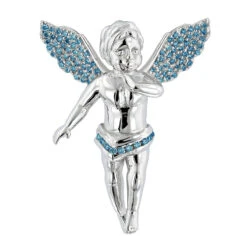 Blue Diamond Mini Angels With Wings Charm Pendant 0.7ct 14K White Gold