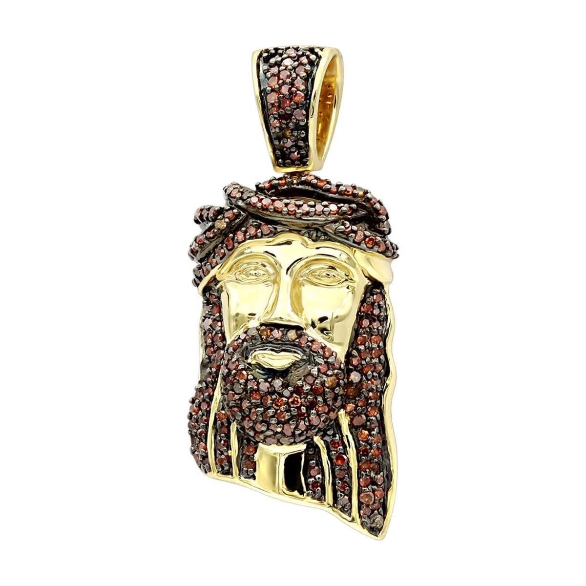 Mini Diamond Jesus Face Pendant 10K Yellow Gold 1/2 Carat Red Diamonds 2 Mini Diamond Jesus Face Pendant 10K Yellow Gold 1/2 Carat Red Diamonds - Image 2