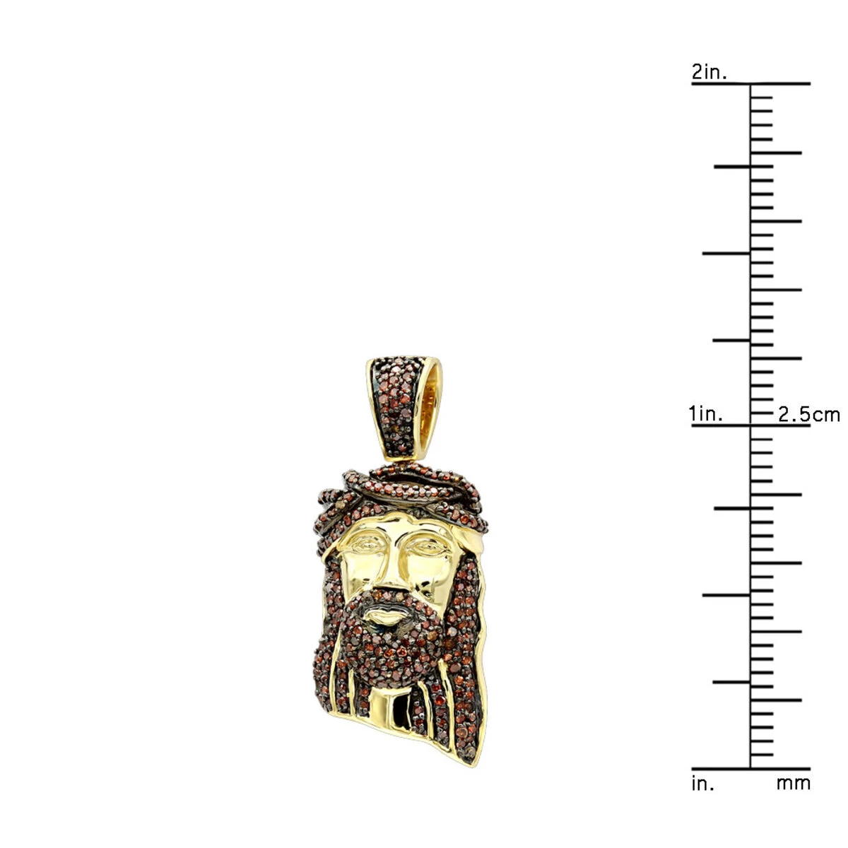 Mini Diamond Jesus Face Pendant 10K Yellow Gold 1/2 Carat Red Diamonds 7 Mini Diamond Jesus Face Pendant 10K Yellow Gold 1/2 Carat Red Diamonds - Image 7