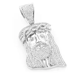 Mini Diamond Jesus Head Pendant 1ct 10K White Gold Charm