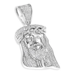 Mini Diamond Jesus Head Pendant In Sterling Silver 0.75 Ct