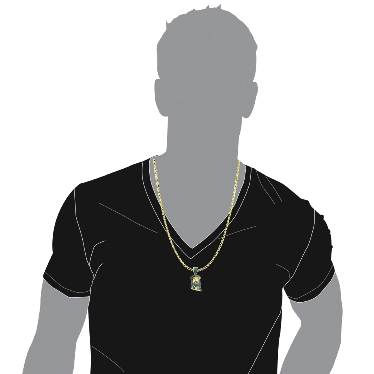 Mini Diamond Jesus Head Pendant 10K Yellow Gold 1/2 Carat Blue Diamonds 5 Mini Diamond Jesus Head Pendant 10K Yellow Gold 1/2 Carat Blue Diamonds - Image 5