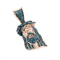 Mini Diamond Jesus Head Pendant 10K Yellow Gold 1/2 Carat Blue Diamonds 8 Mini Diamond Jesus Head Pendant 10K Yellow Gold 1/2 Carat Blue Diamonds -Jewelry Sales Store mini diamond jesus head pendant solid 10k gold 1 2 carat blue diamonds rose